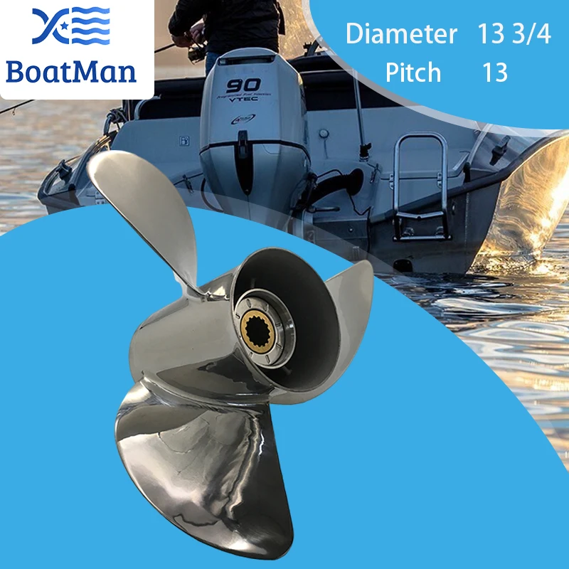 Boatman Boat Propeller 13 3/4x13 For Honda Outboard Engines BF75HP BF 115 3 Blades Stainless Steel 15 Spline Tooth 58133-ZW1-A15