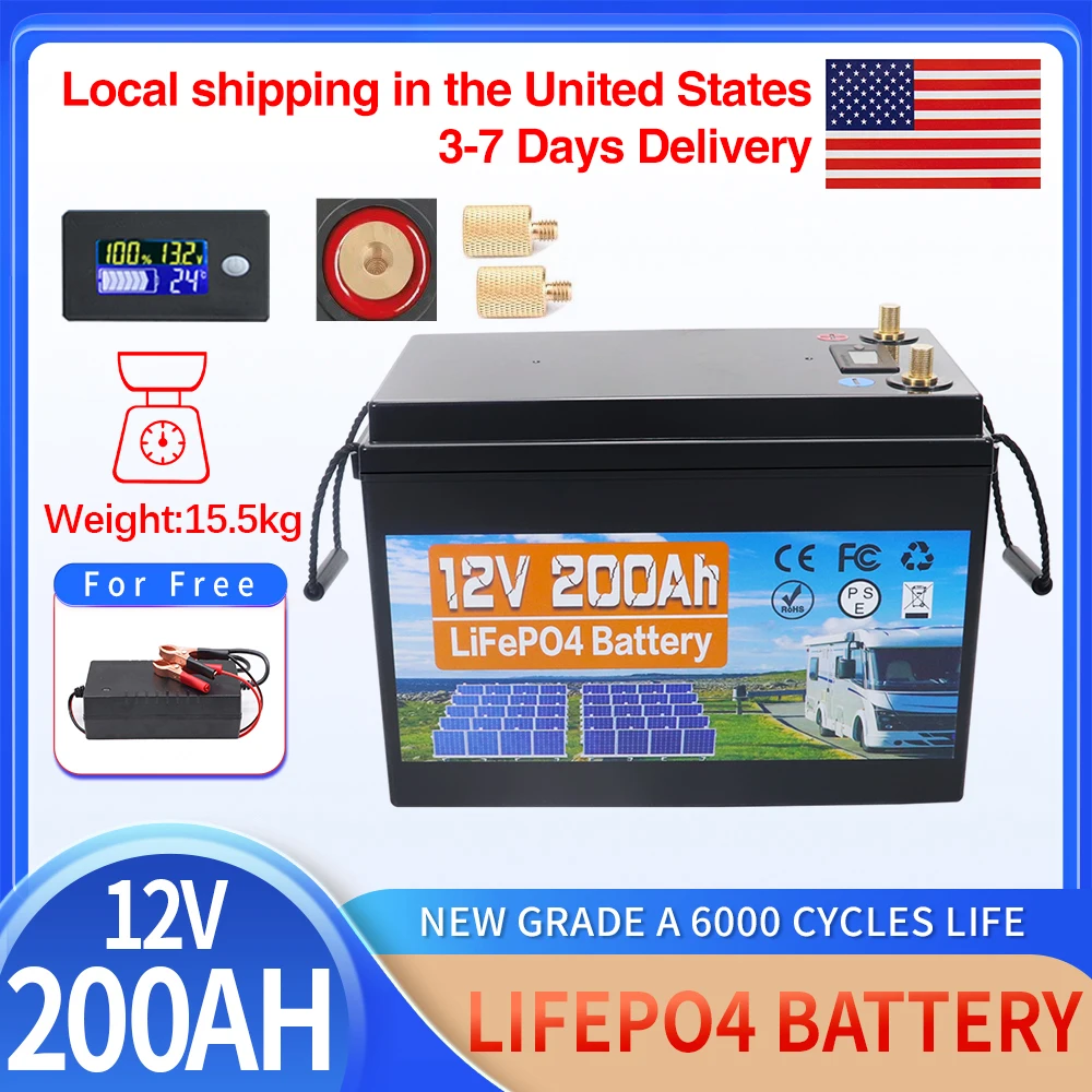 

12V 200Ah LiFePO4 Lithium Iron Phosphate Battery Built-in BMS For Replacing Most of Backup Power Home Energy Storage Tax Free