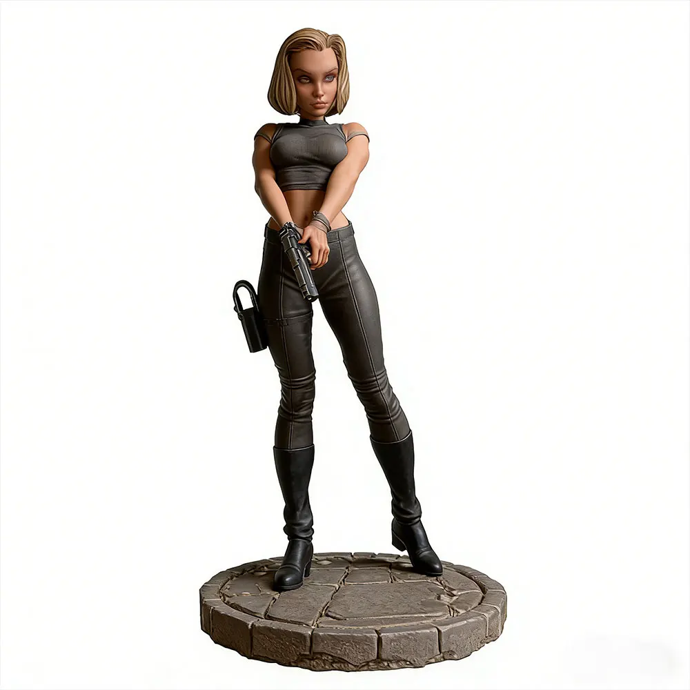 1/24 Scale Resin Miniature Figure Model, Measuring 75mm, Is a Buildable Toy Model Kit, Featuring a Female Figure Holding a Pistol, Unpainted, Requiring Hand Painting, Perfect for Role-Playing Games and Collecting.