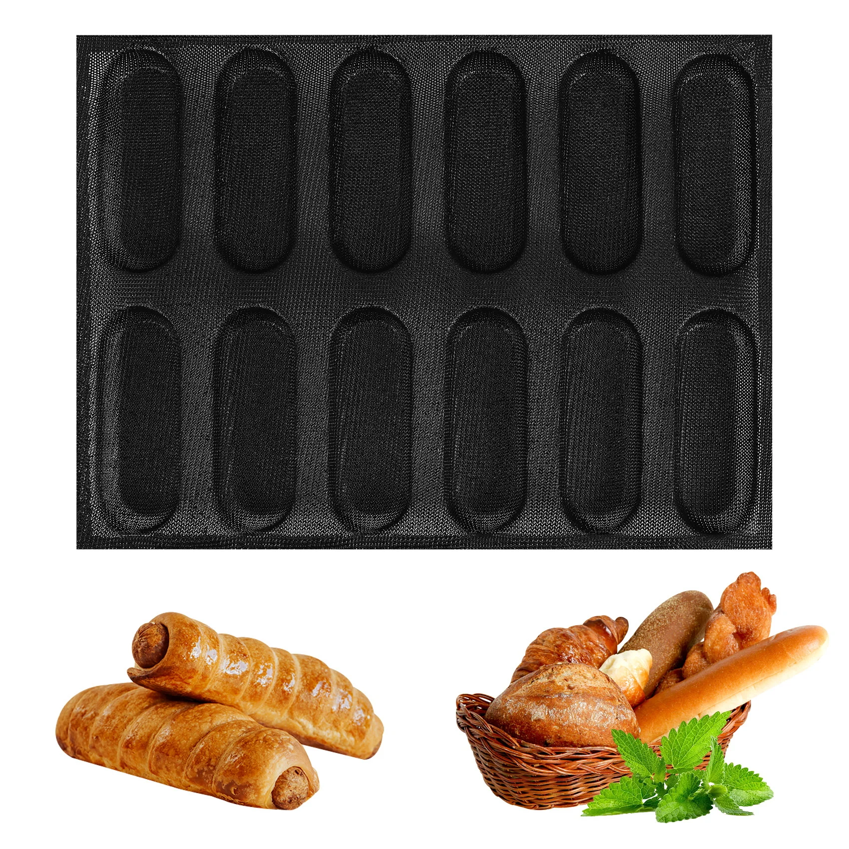 Silicone Pan-Non-Stick Perforated French Bread Pan Forms,Hot Dog Molds , Baking Liners Mat Bread Mould