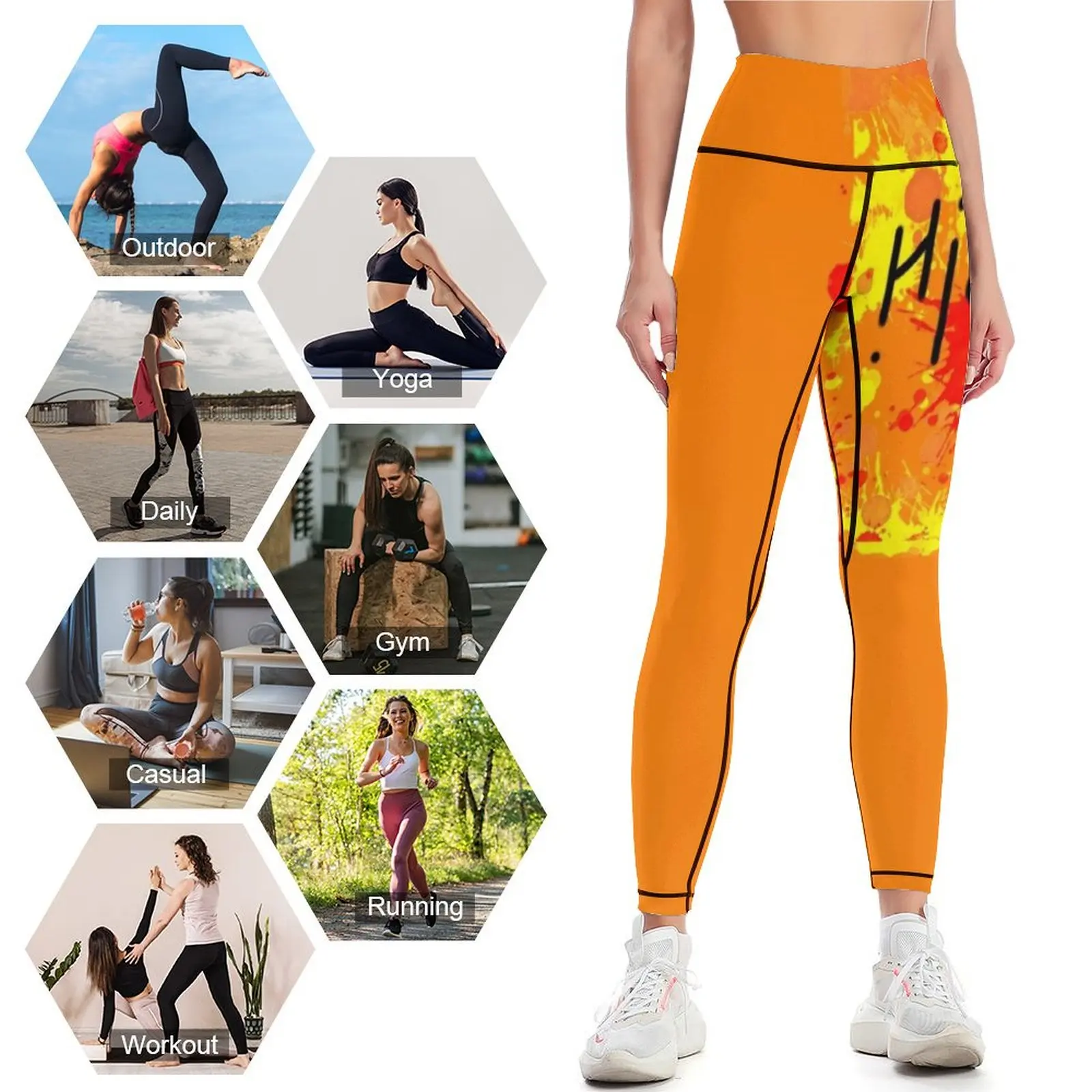 Legging de sport pour femme, logo en surbrillance, éclaboussures de peinture, vêtements de fitness sexy