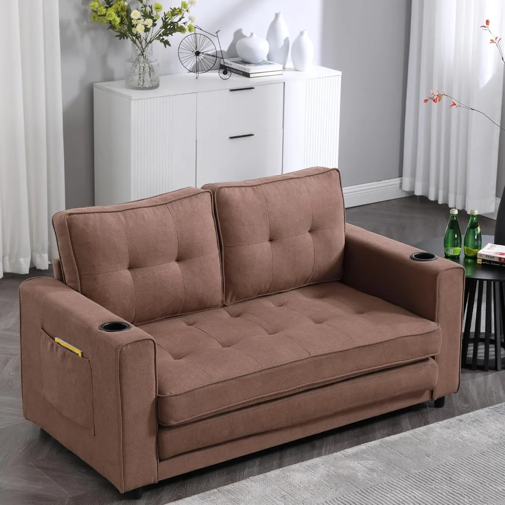 

Futon Sofas Bed , Convertible Foldable Loveseat Floor Sofa bed w/Pull Out Sleeper Couch Daybed W/Cupholders and Pockets