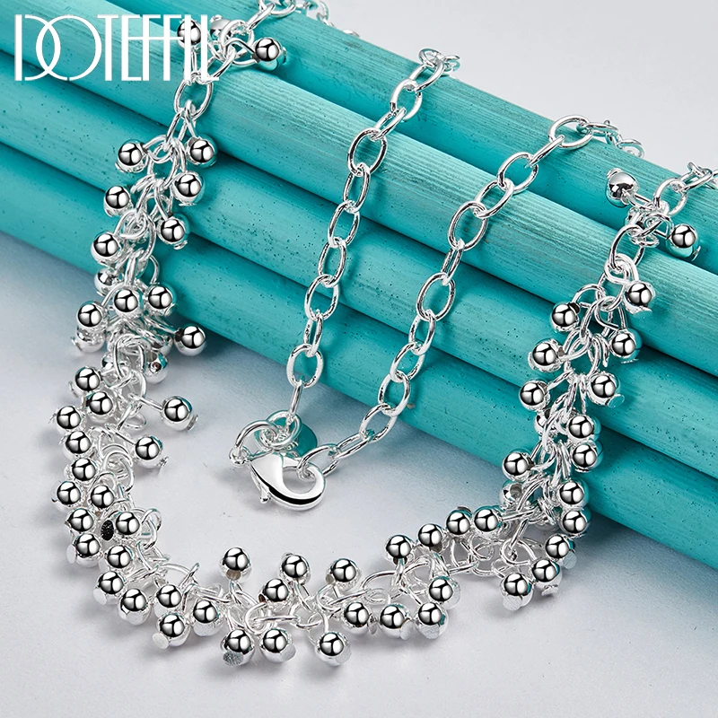Women's 925 Sterling Silver Smooth Grape Bead Chain Necklace
