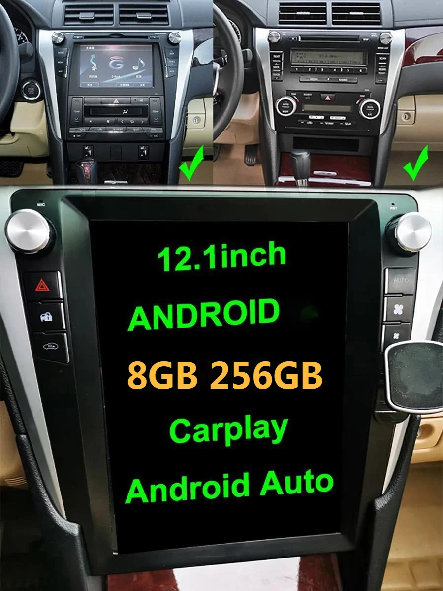 12.1Inch Tesla Radio Screen For Toyota Camry 2014 2015 2017 Android 14 Stereo Car Multimedia Video Player GPS Wireless Carplay