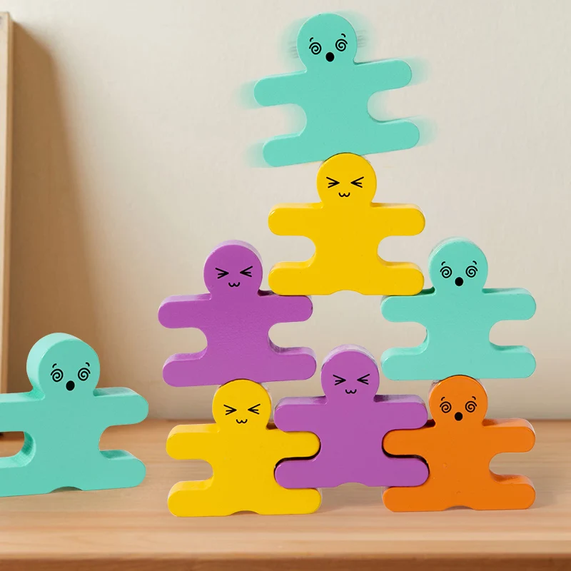 3D 子供木製ビルディングブロックバランス悪役ブロックモンテッソーリおもちゃ幼児のための早期学習微細運動能力ギフト