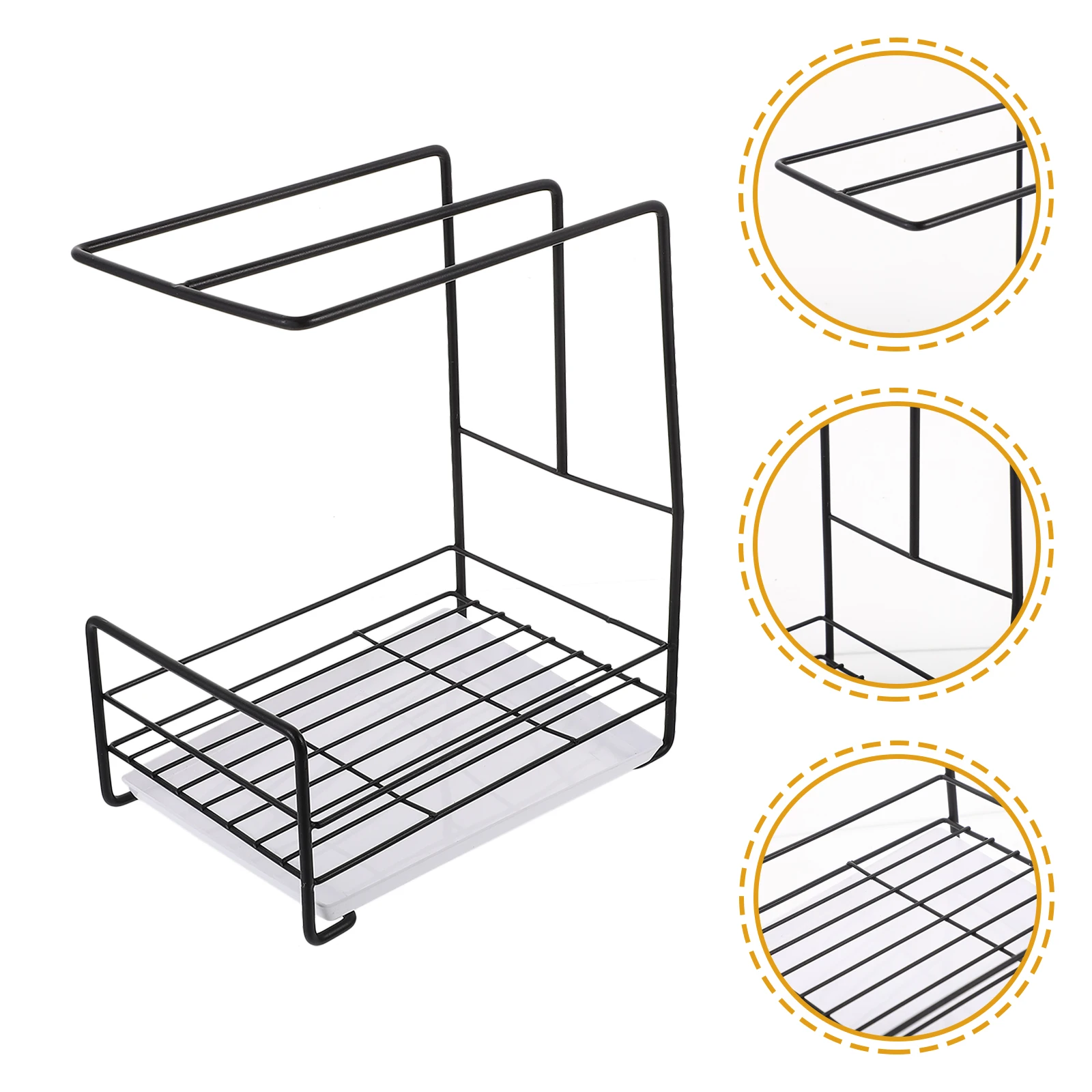 

Organizer Drain Rack with Pallet Storage Shelving over The Sink Dish Drying Carbon Steel Kitchen Accessory
