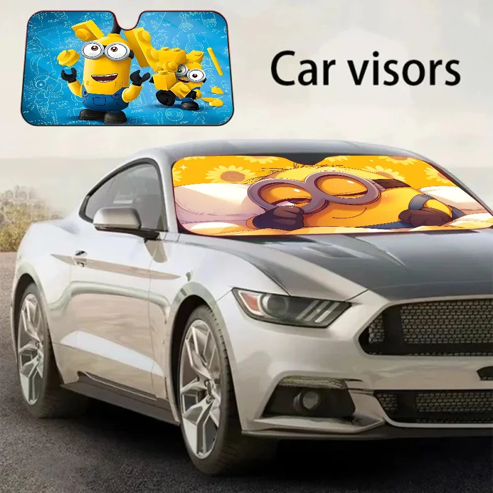 

Cartoon L-Lovely Cute M-Minion-s Car Sunshade Window Sunshade Sunblock Front Windshield Hood Interior Double Ring Sunshade