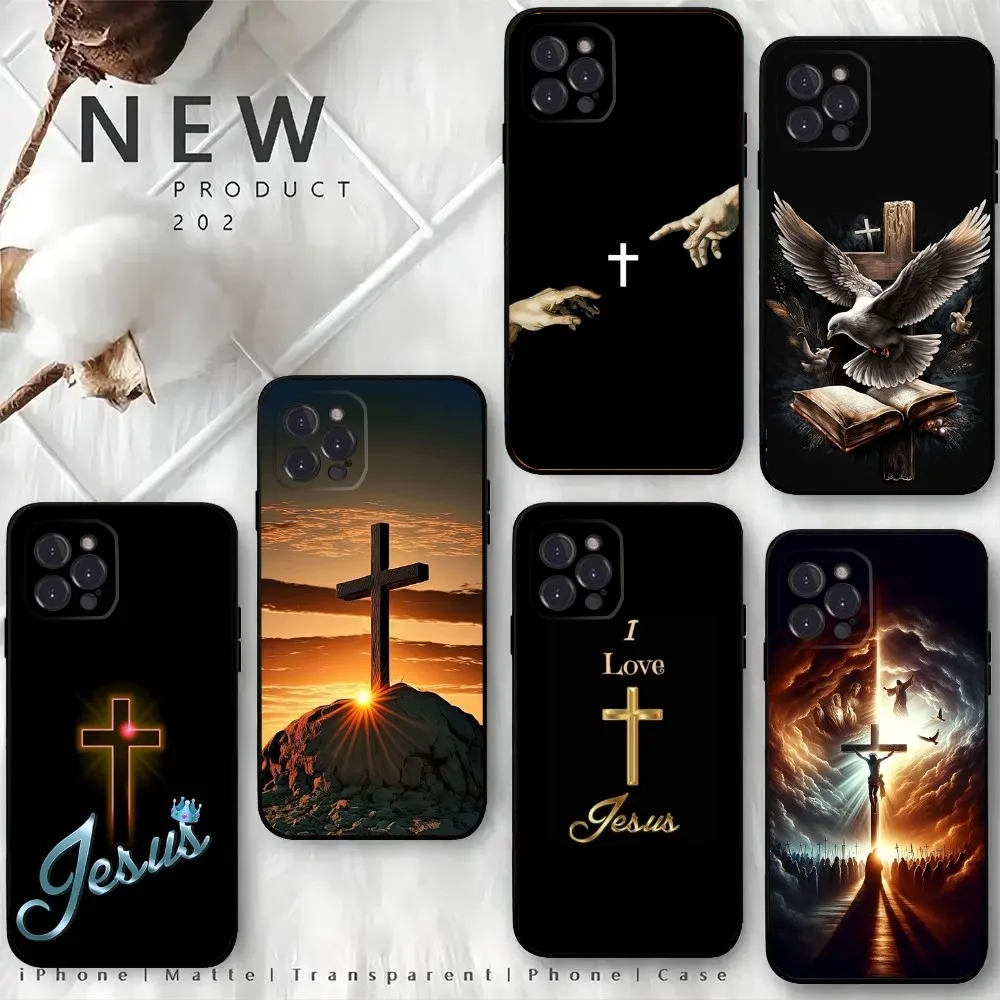 Bible Jesus Christian Cross Phone Case For iPhone15,14,13,12 Mini 11 Pro XR,X,XS,MAX 6S,7,8 Plus Silicone Cover Soft Black