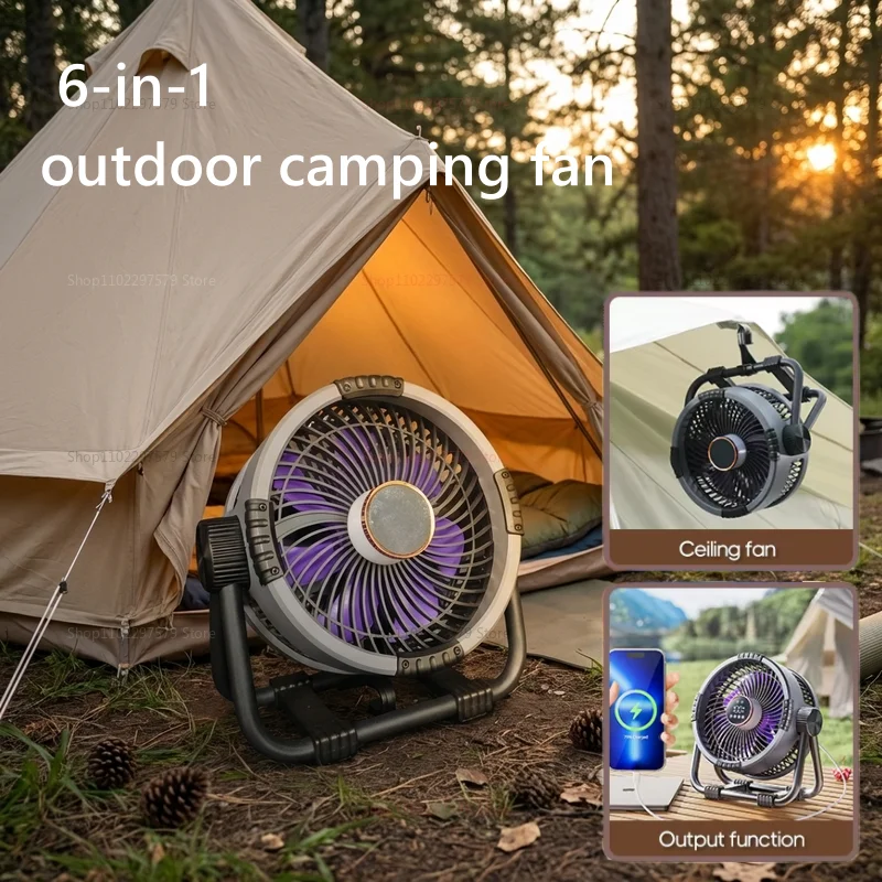 Camping Fan Rechargeable Portable Outdoor Camping Ceiling Fan Wireless Tent Fan with Hook and Light Air Circulators 20000mAh