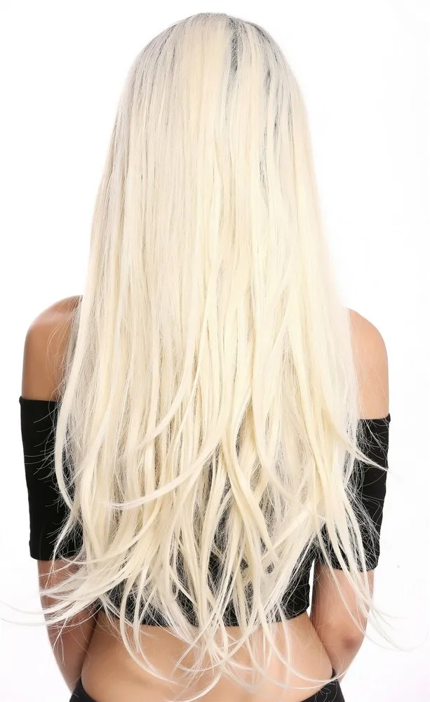 Peruca feminina renda frontal monofilamento separação longa reta ombre preto loiro