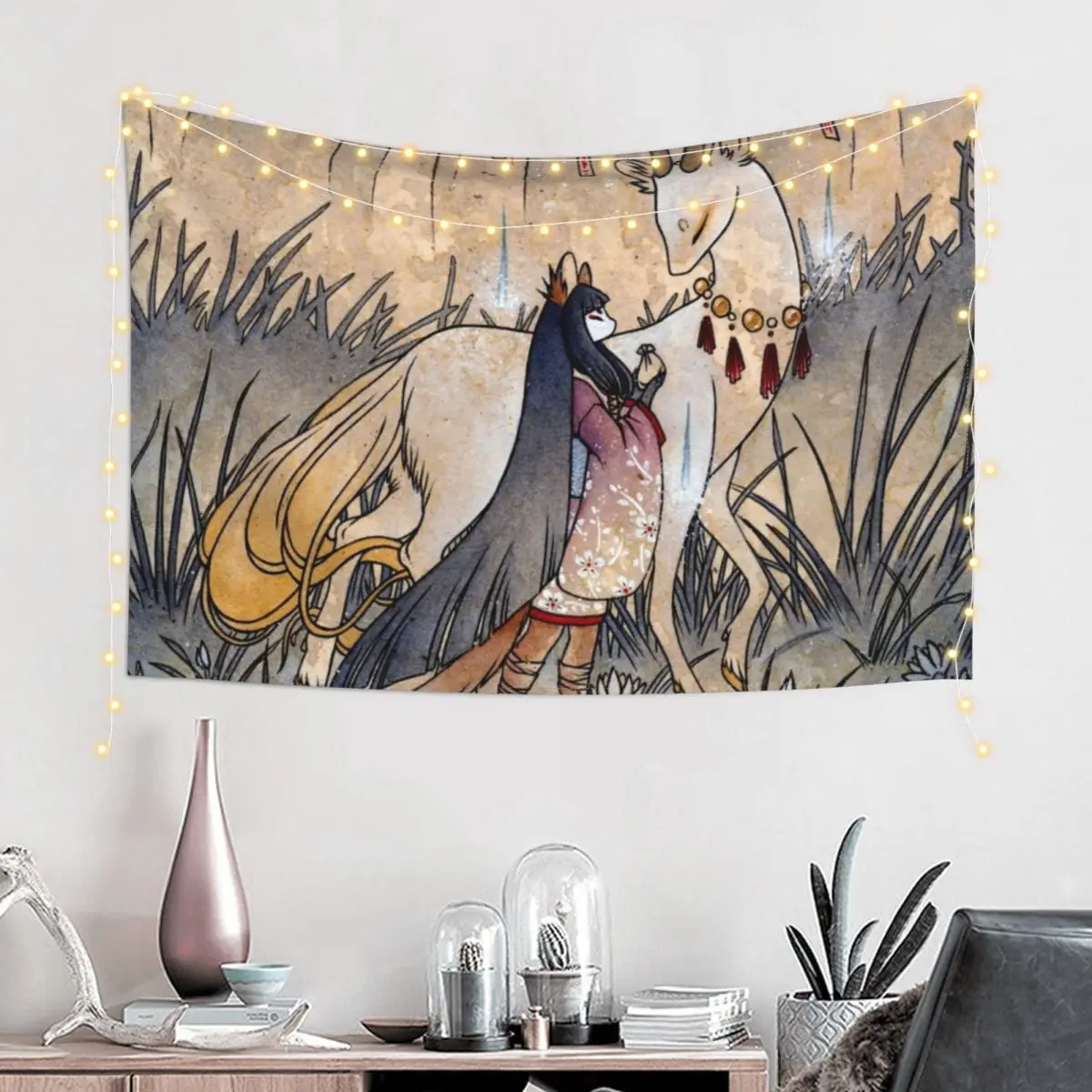 The Wish - TeaKitsune Fox Yokai Tapestry Wall Decor Hanging Decoration Pictures Room Wall On The Wall Korean Room Decor Tapestry