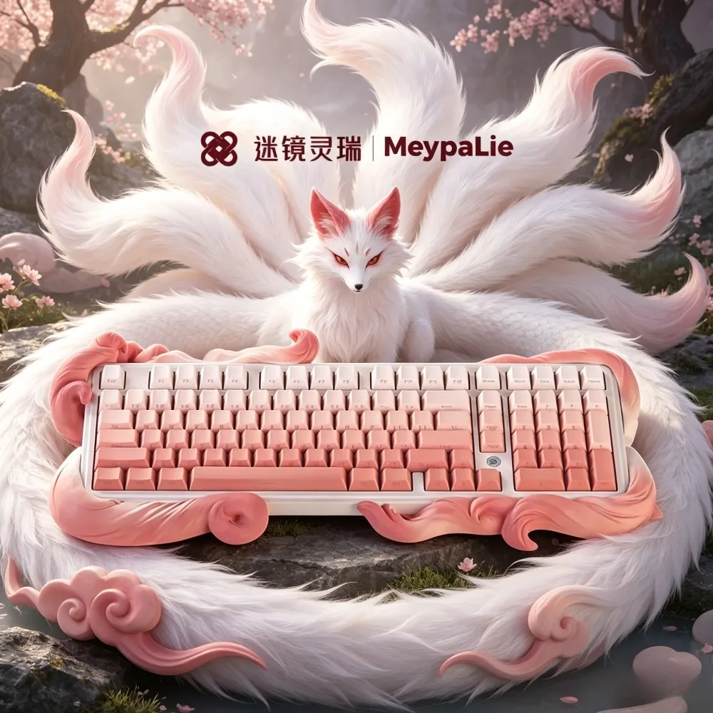 Tailed Fox Keyboard Wireless Tri-Mode Bluetooth Keyboard ARGB Hotswap Ergonomics Pink Mechanical Keyboard Girl Game Accessories