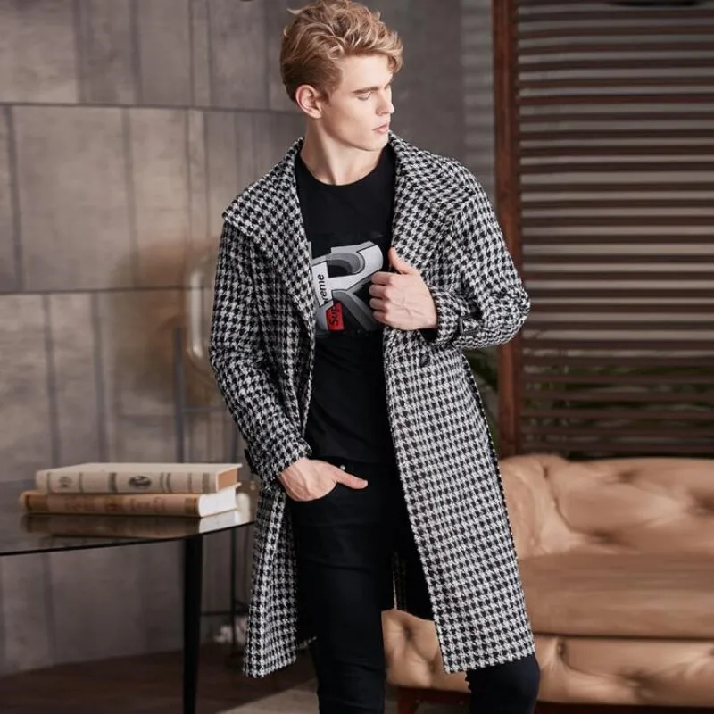 

Spring New Windbreaker Men's Over-the-knee Jacket AutumnCasual Loose Outerwear Male Fashion Plus Size Long Belt Trench Coat