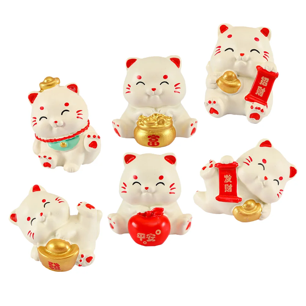 Miniature Cat Figure Lucky Cartoon Miniatures Fortune Statues Lovely Figurine Resin Animal Decor