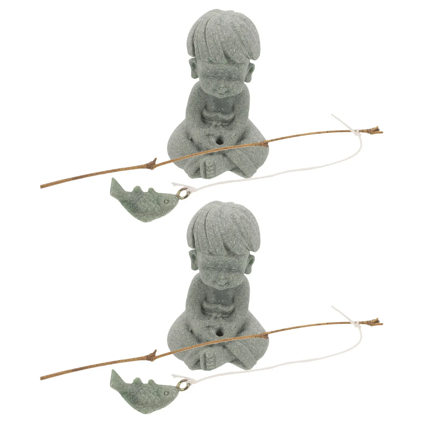 

2Pcs Lifelike Mini Fisherman Decor Versatile Display Options Aquarium Terrarium Bonsai Sitting Figurines Little Fisherman