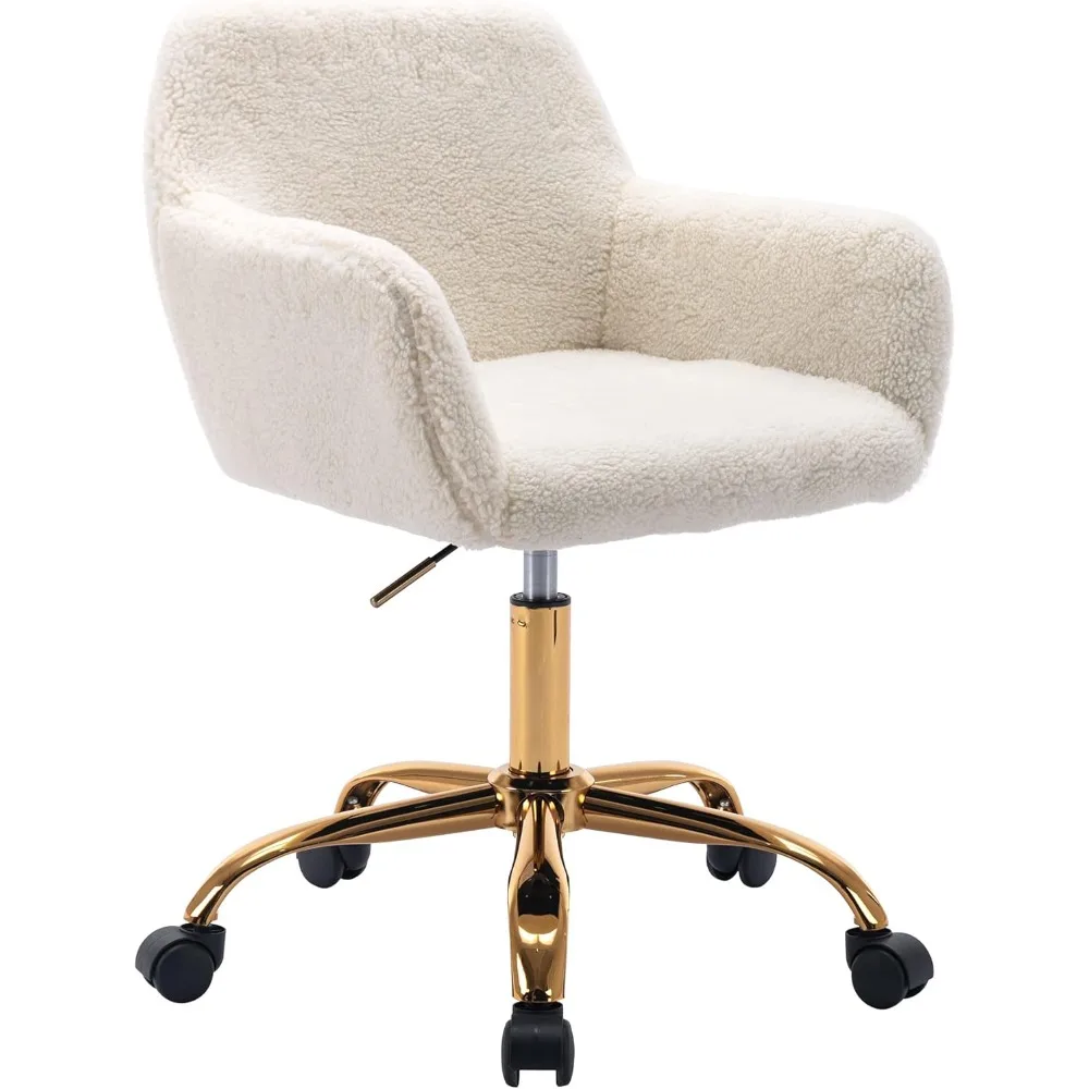 Faux Fur Office Desk Chair, Comfy Swivel Armchair with Wheels, Upholstered, Adjustable Height,Easy To Assemble