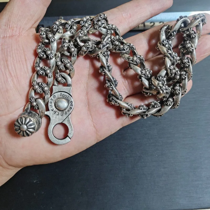 Retro Chunky Floral Link Bracelet Antique Tone Daisy Pattern Snap Buckle Rock Punk Unisex Daily Statement Wrist Accessory