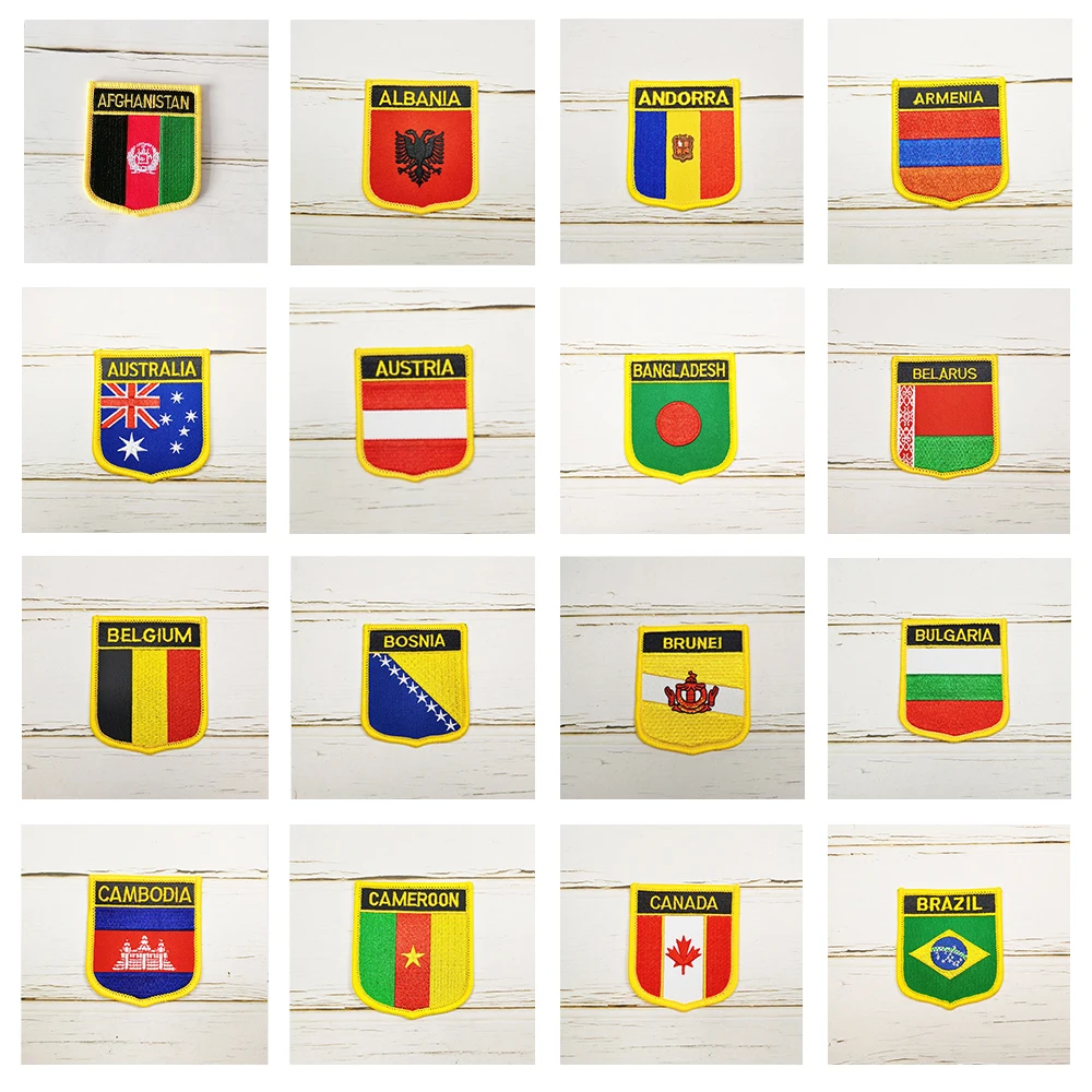 

National Flag Shield Embroidery Patch Badge All Over the World 6*7cm AUSTRALIA BELGIUM CANADA BRAZIL AUSTRIA CAMBODIA BELARUS