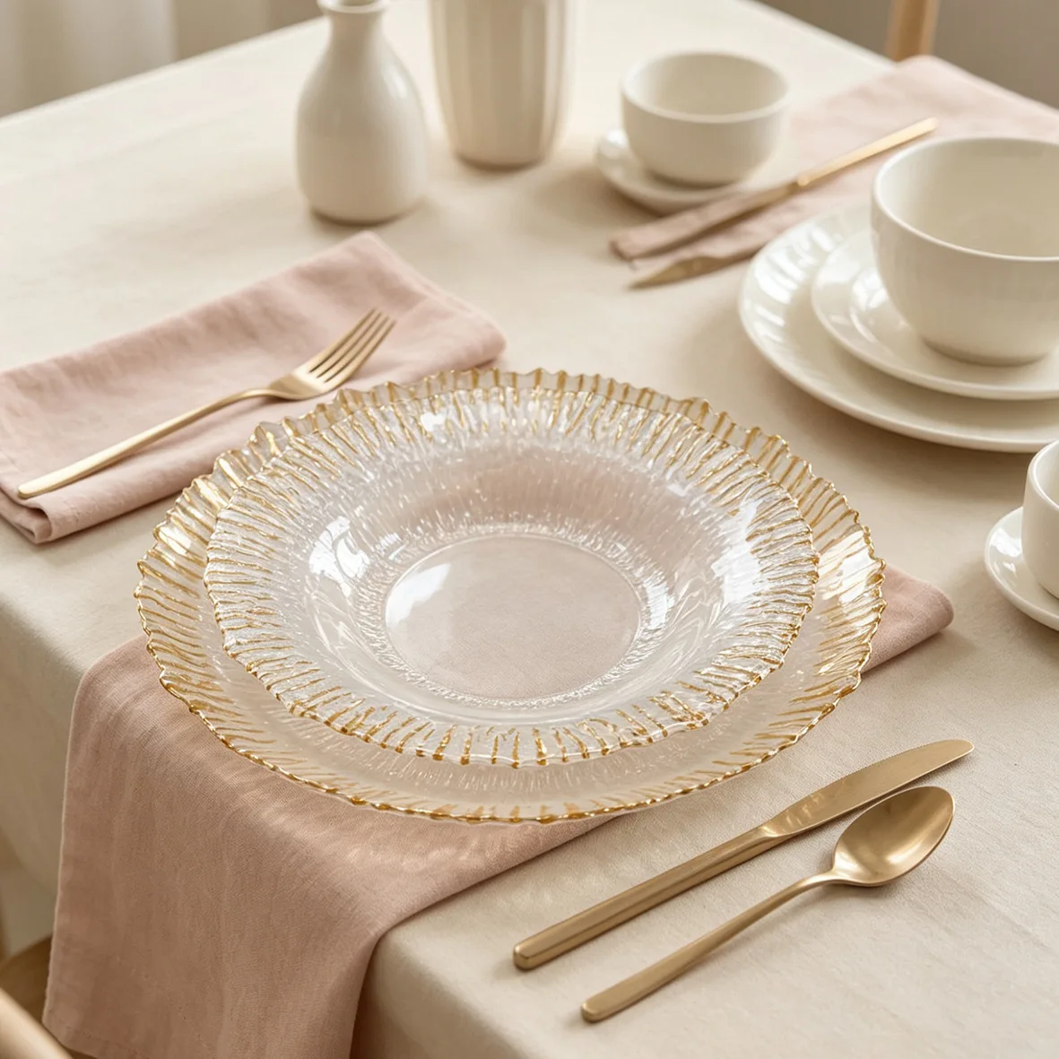 

HYS Phnom Penh Glass Plate Creative Dish Plate Dessert Plate Glass Fruit Household Tableware Set