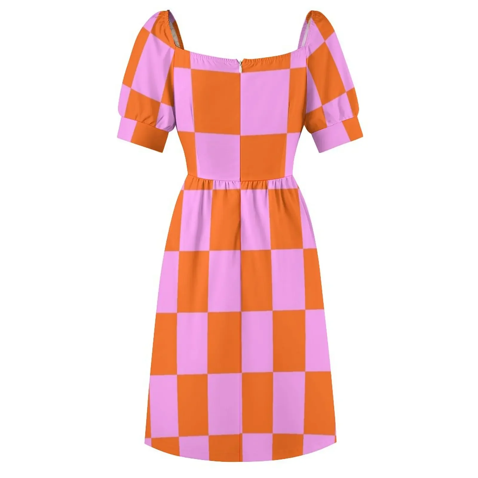 Checkerboard Retro Check Geometric Checked Pattern in Bright Orange Red and Pink Sleeveless Dress Womens dresses Dress