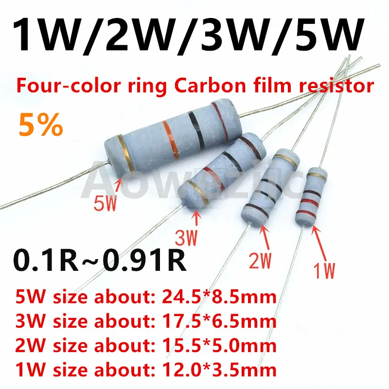 

200pcs 3W Carbon film resistors 5% （0.1R-0.91R）Ring Power Resistor R12J 0.15R 0.18R 0.2RJ 0.22R 0.24R 0.27R 0.3ΩJ 0.33R 0.36 Ohm