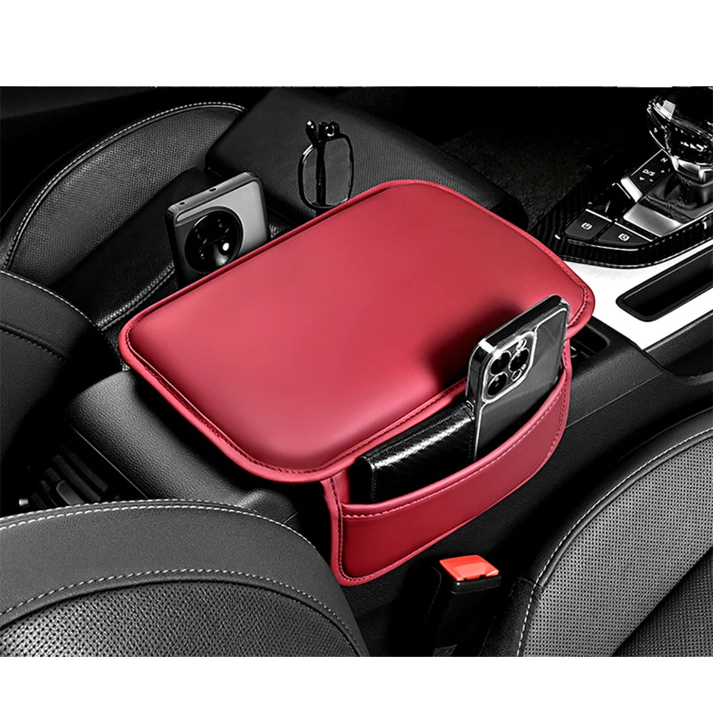 Car Armrest Box Cushion with Side Storage Pouches and Elevated Design for Comfortable Driving Experience and Organization