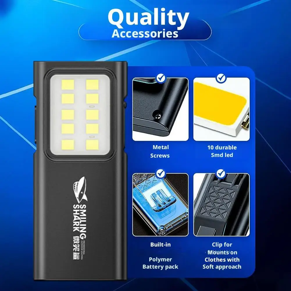 Portable COB Light Bright Wide-angle Illumination Flashlight For Camping,hiking,night Running USB Rechargable Clip Torch