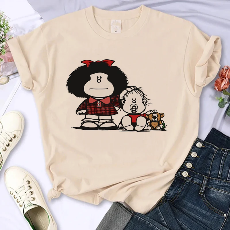 Cute Mafalda Print Y2k Shirt 90s Harajuku Tshirt donna uomo Funny Mange T Shirt Graphic Ulzzang T-Shirt Kwaii estetica Tees top