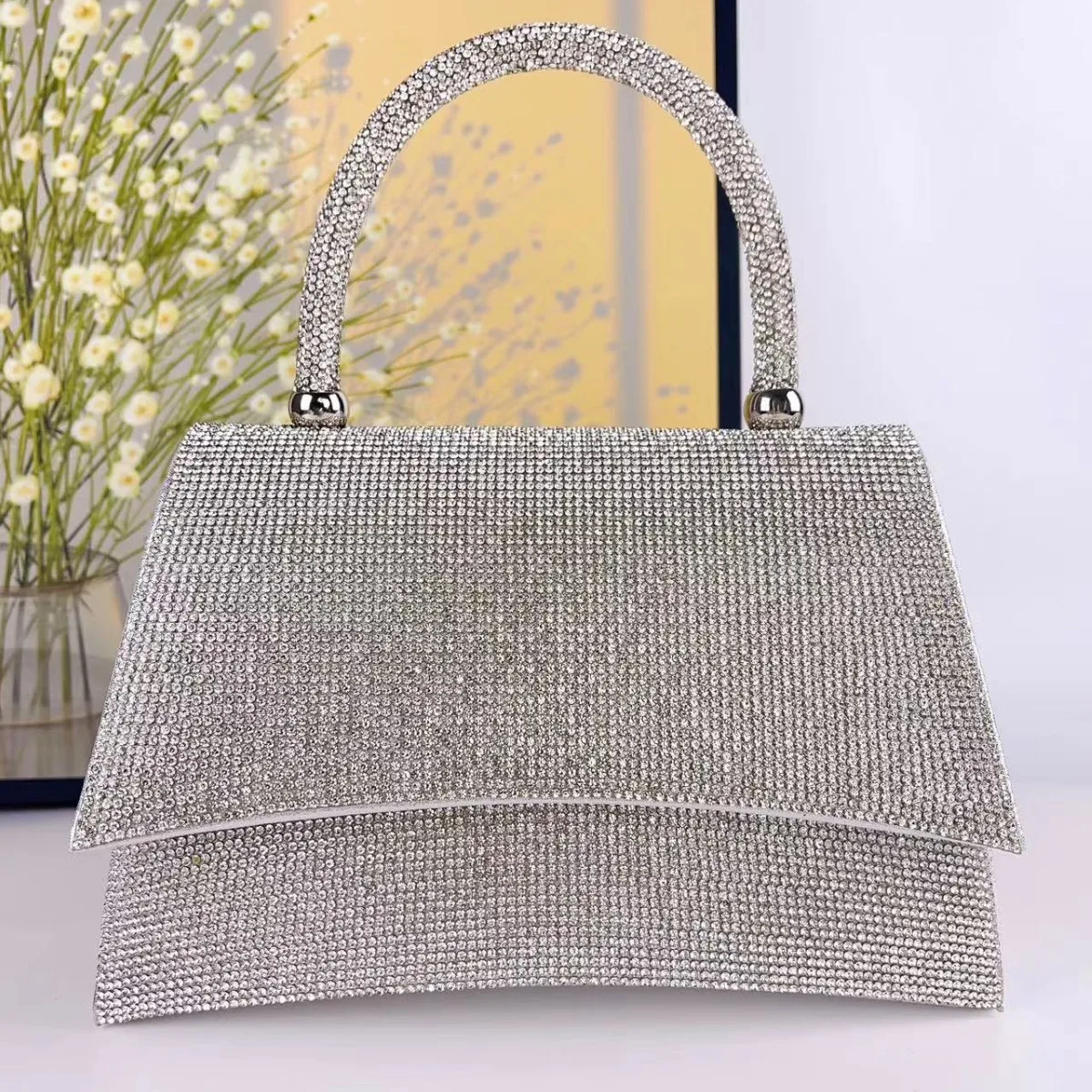 

Сумочка с бриллиантами, модель диагональной цепочки, модная женская серебряная сумка через плечо с бриллиантами, модная сумка через плечо с бриллиантами