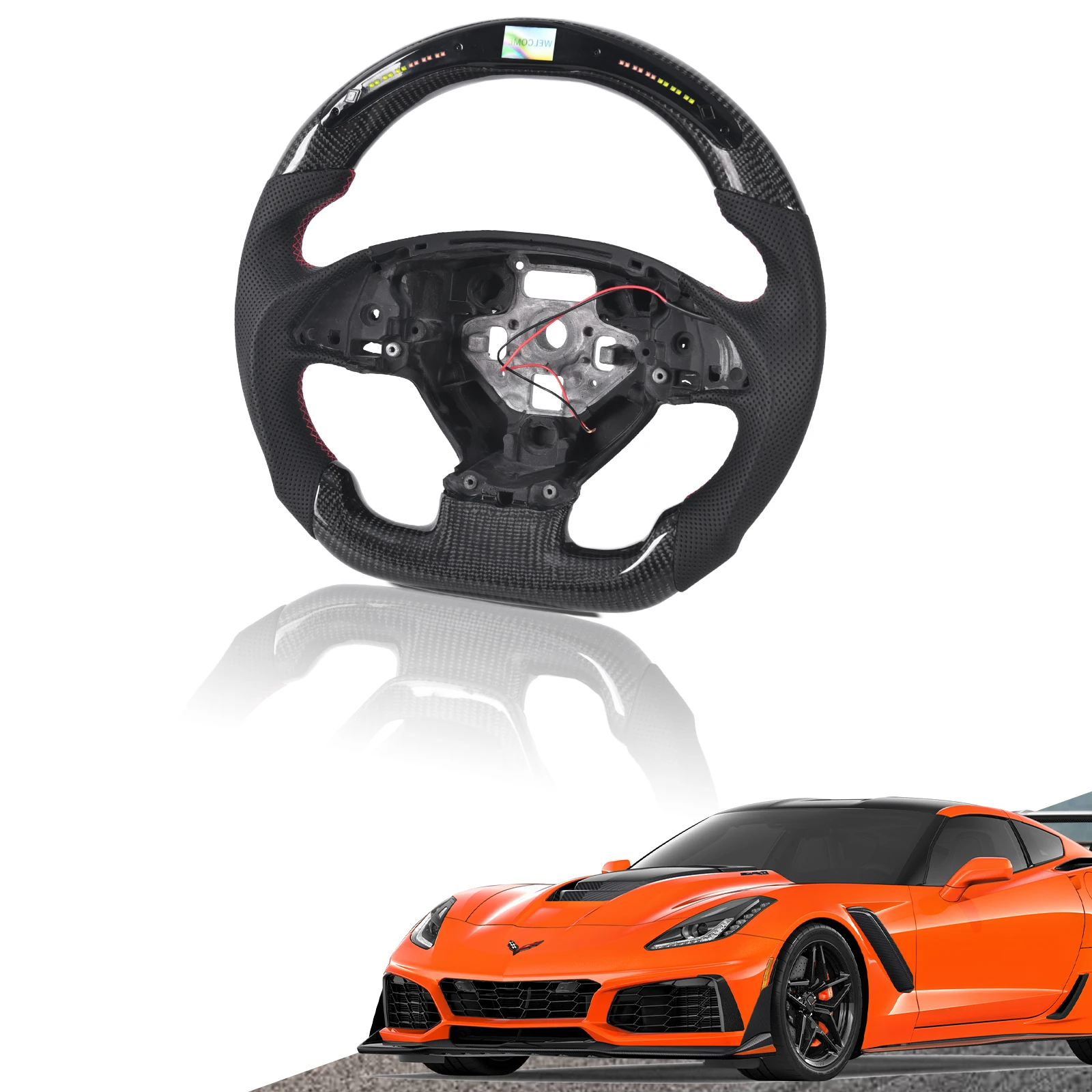 Customize Carbon Steering Wheel for Chevy Corvette C7 2014-2018 with LED