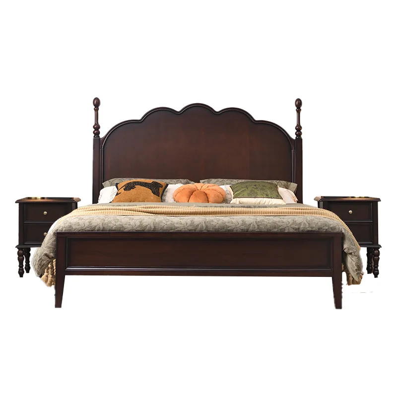 

French retro Marseille bed master bedroom 1.8 meters double bed medium antique solid wood bed