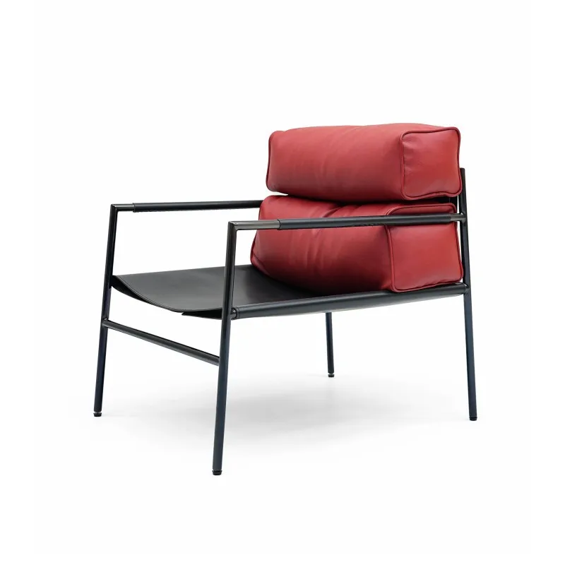 

Italian minimalist living room retro balcony single sofa stainless steel saddle leisure chair