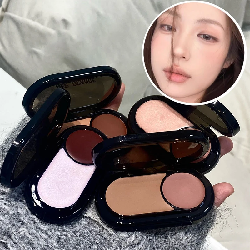 Paleta de Crema Multiusos de Doble Color, Mate y Brillante, Iluminador, Rubor y Contorno para un Maquillaje Natural, Portátil