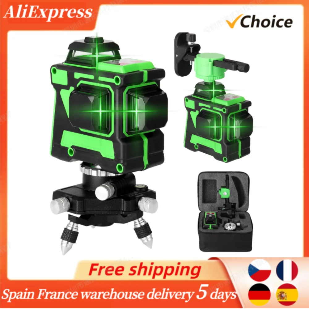 12 lines Laser Level professional Super powerful Green Lines With 4800mAh Li-ion Battery Remote Control pulse mode