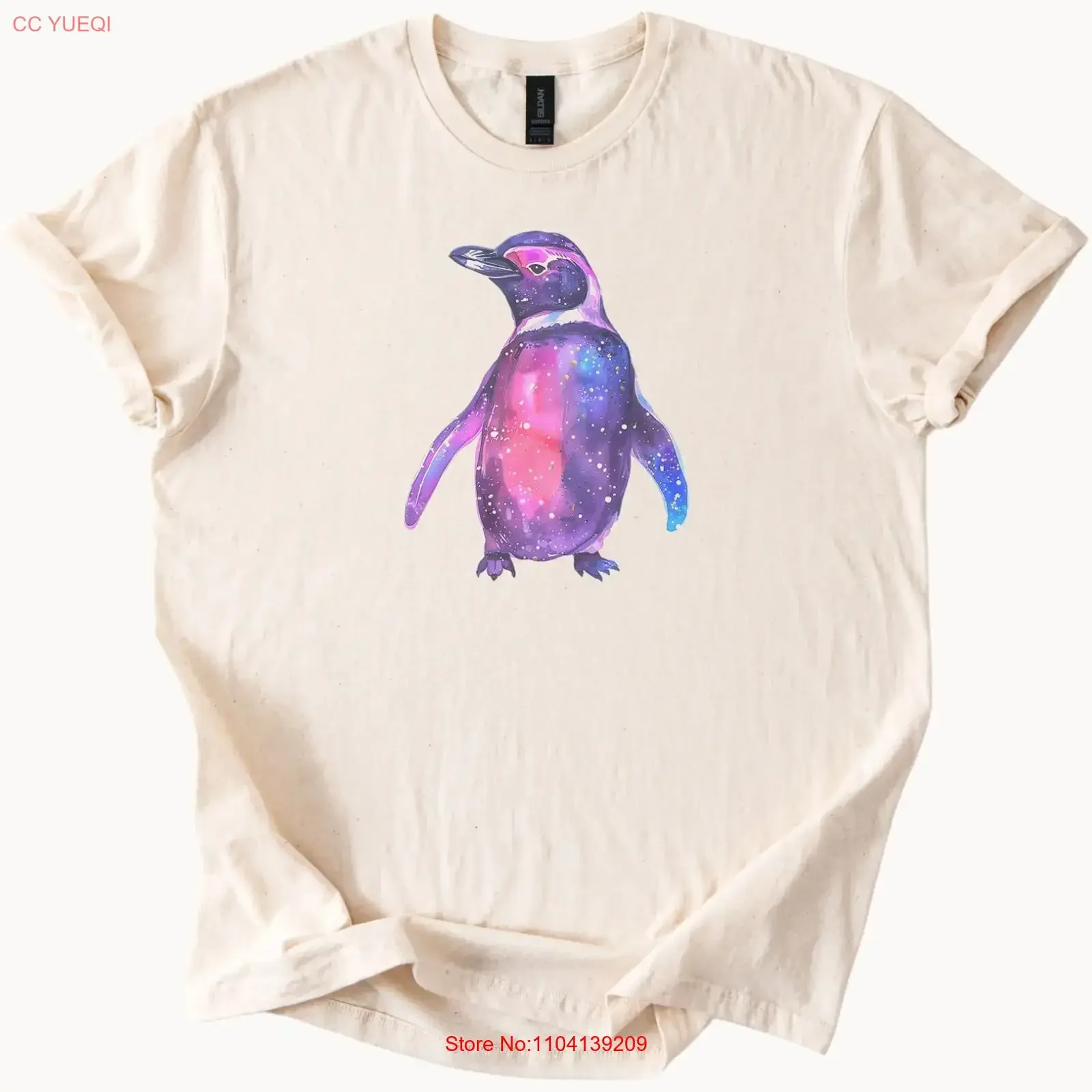 Galaxy Penguin T Shirt Cosmic Animal Nebula Starry Space Bird  vintage Washed Stylish Casual Versatile Slightly