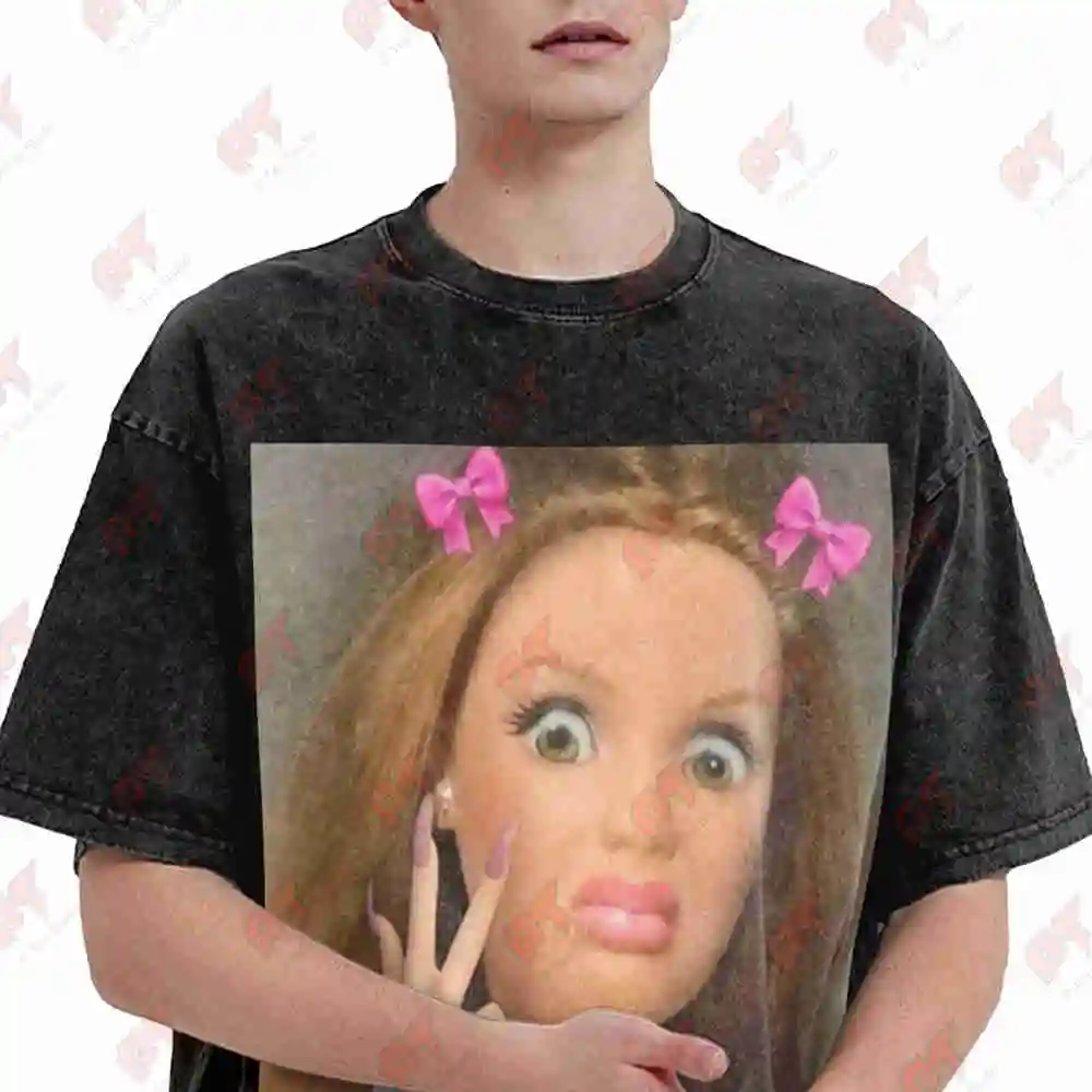 Doll Face Peace Two Fingers Meme Humor Sarcastic Vintage Washed Tee Pure Cotton T-Shirt