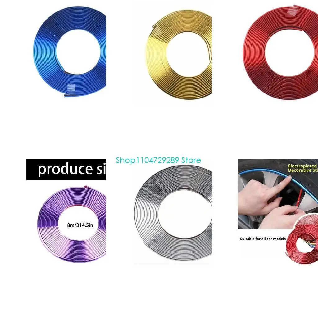 D8KE Automotive Rims Trim Wheel Protectors Roll 8M Flexible Molding Trim Car Styling Decorative Strips