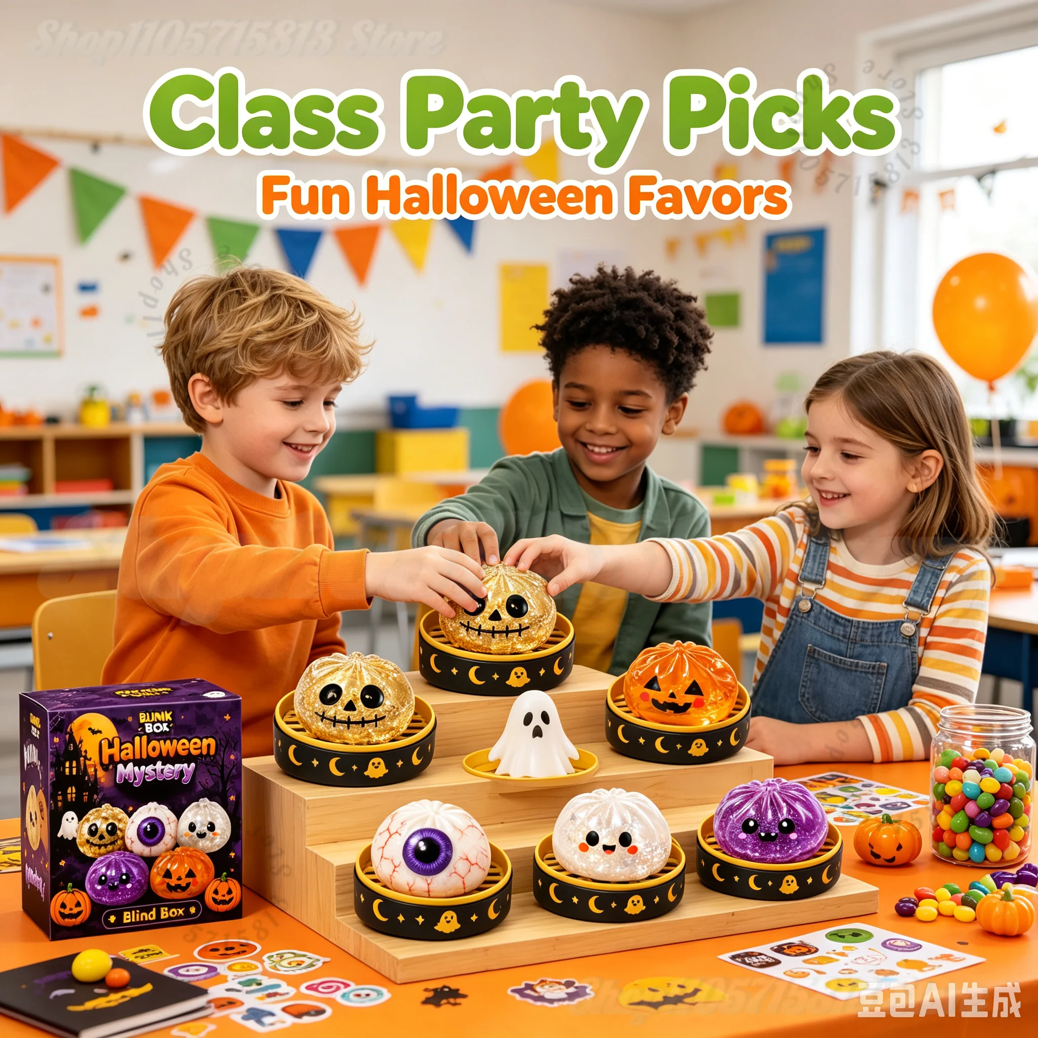 Halloween Mystery Blind Box Glitter Squishy Fidget Pumpkin Ghost Eyeball Skull Stress Relief Squeeze Toy Halloween Part