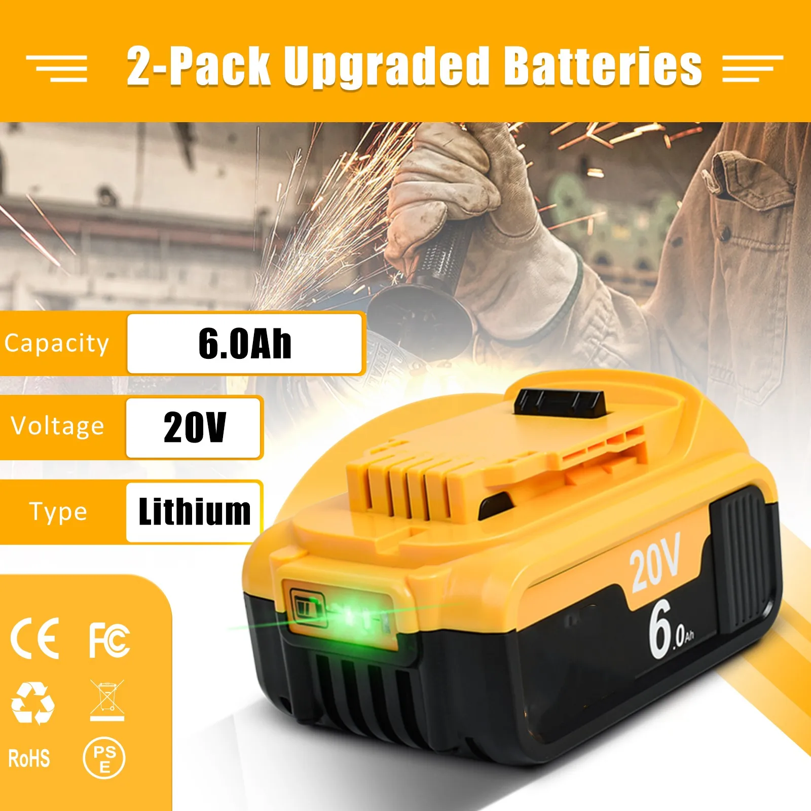 For Dewalt DCB200 Battery 20V 6000mAh Rechargeable Battery DCB207 DCB204 DCB203 Power Tool Battery For Dewalt