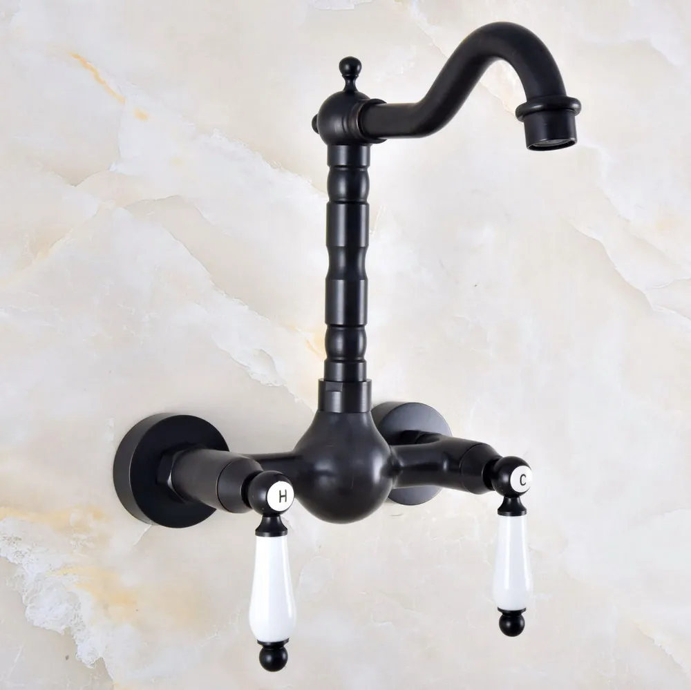 

Dual Handle Duals Hole Wall Mount Basin Faucet Oil Rubbed Bronze Bathroom Vanity Faucets Kitchen Sink Cold Hot Water Taps Dnf857