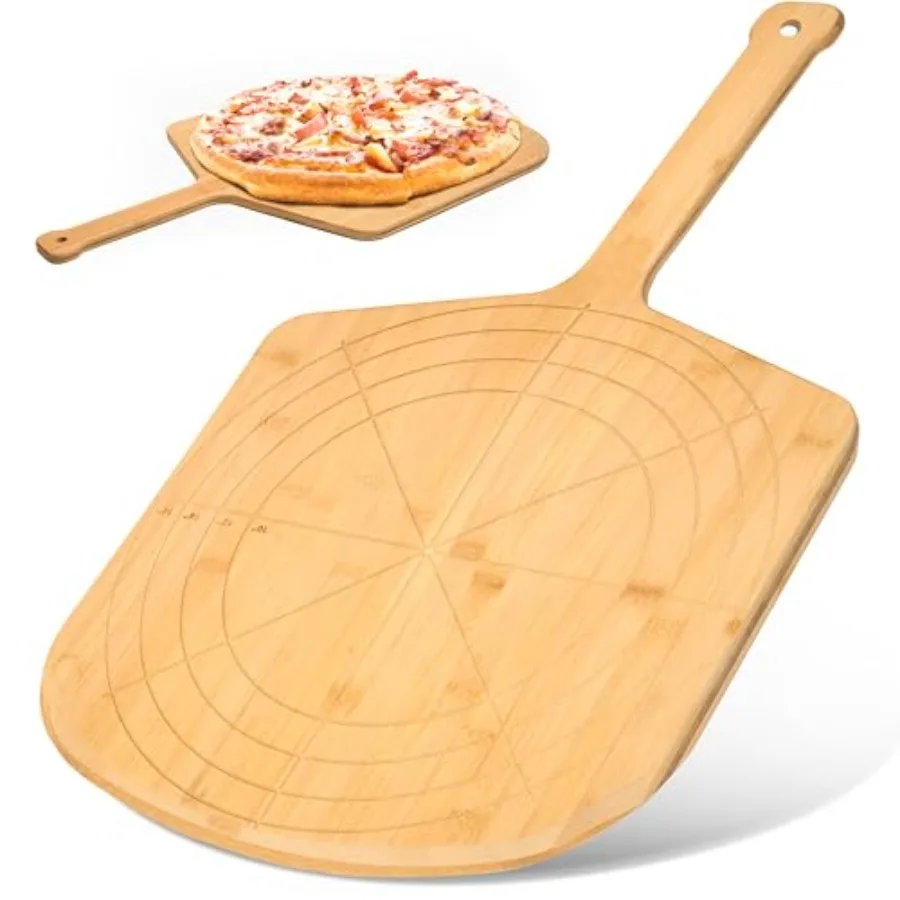 

Wooden Pizza Peel 16 Inch Board with Engraved Sizes - Multi-Purpose Bamboo Pizza Cutting Board Wood Pizza Peel Pizza Spatula Pa
