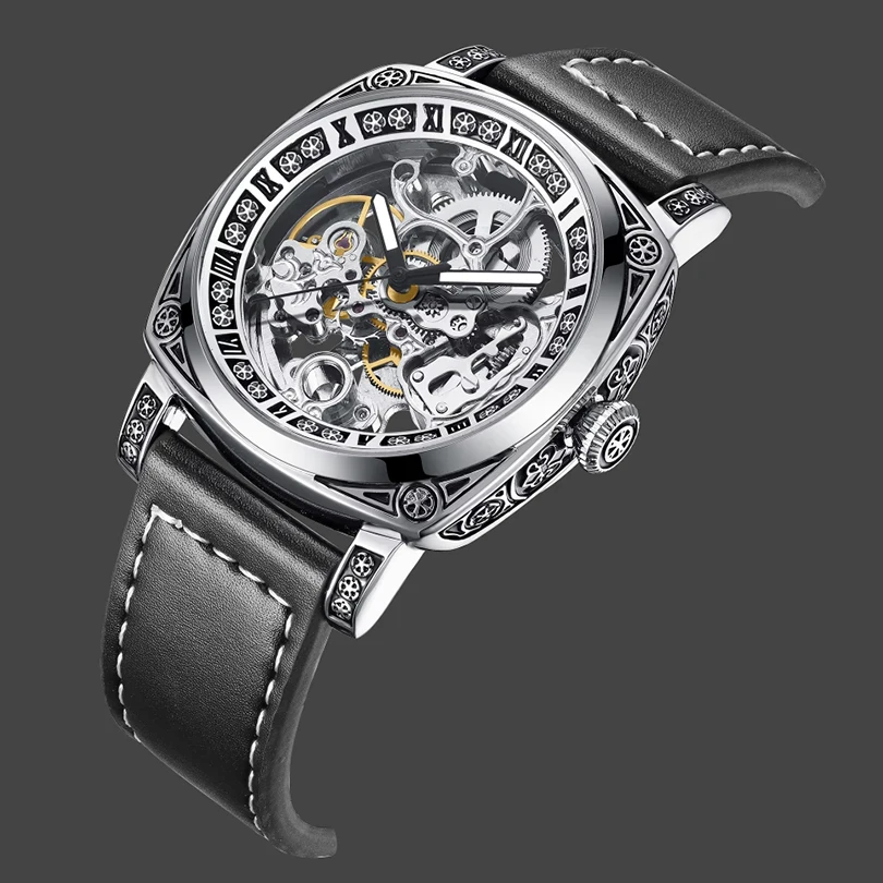 Top Brand Luxury Exquisite Carving Mechanical Watch Men Luxury Steampunk Skeleton Automatic Self-wind Watches Leather Sport