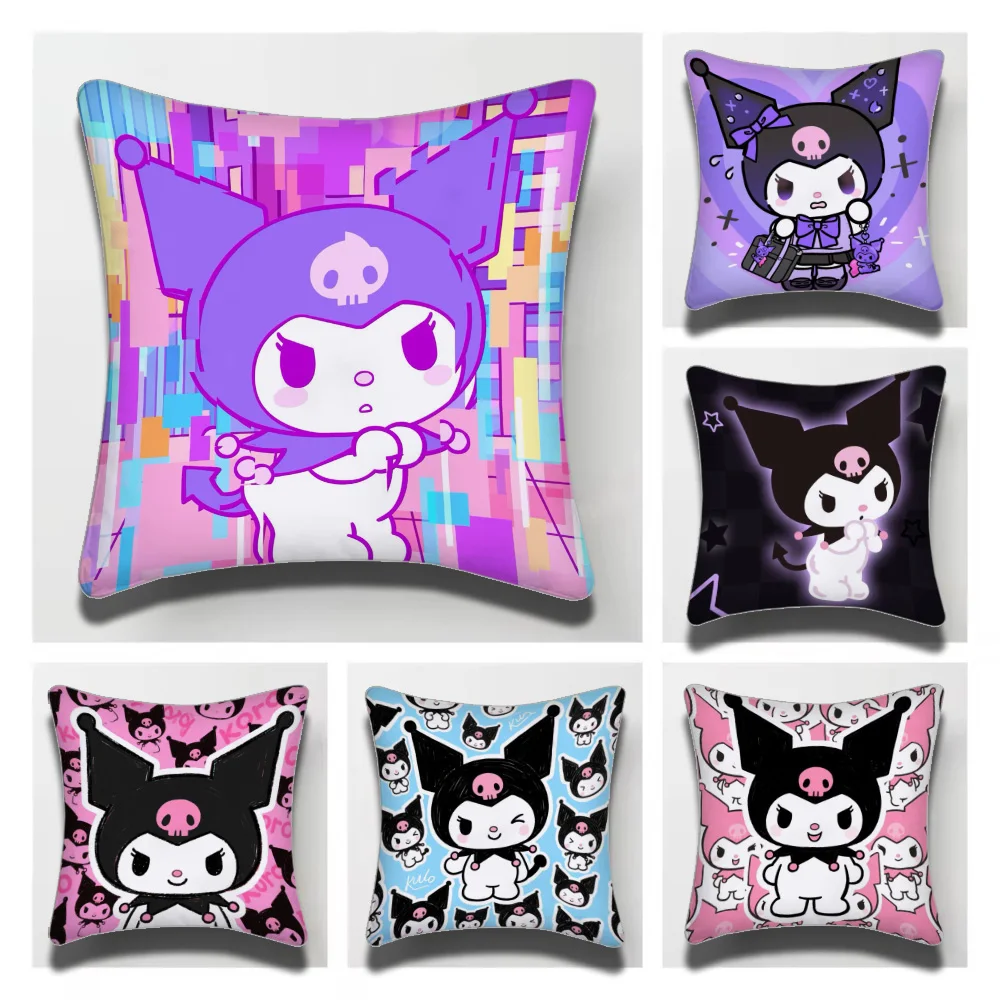 1PC Kuromi Sanrio Cute Pillow Case Short Plush Double-Sided Printing Home Machine Washable in Warm Winter Cushion Cover