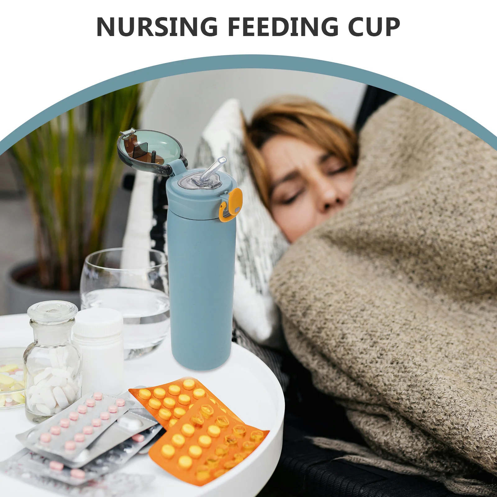 كوب مقاوم للانسكاب المسنين المرضى الأمومة استخدام مقبض مريح غطاء القش يمنع الانسكابات سهلة الترطيب مدخل المغذيات #3