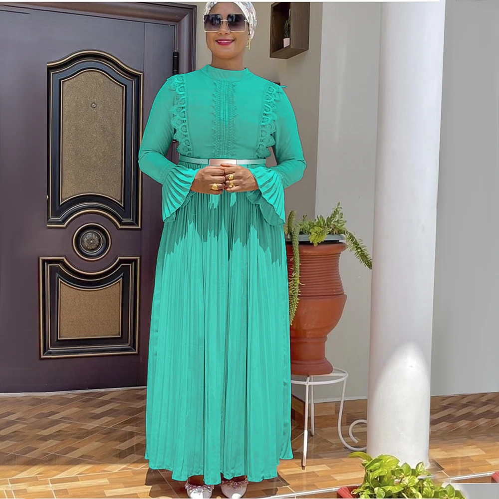 African Wedding Dresses for Women 2024 New Fashion Dashiki Pleated Party Long Dress Elegant Muslim Abayas Kaftan Maxi Vestidos