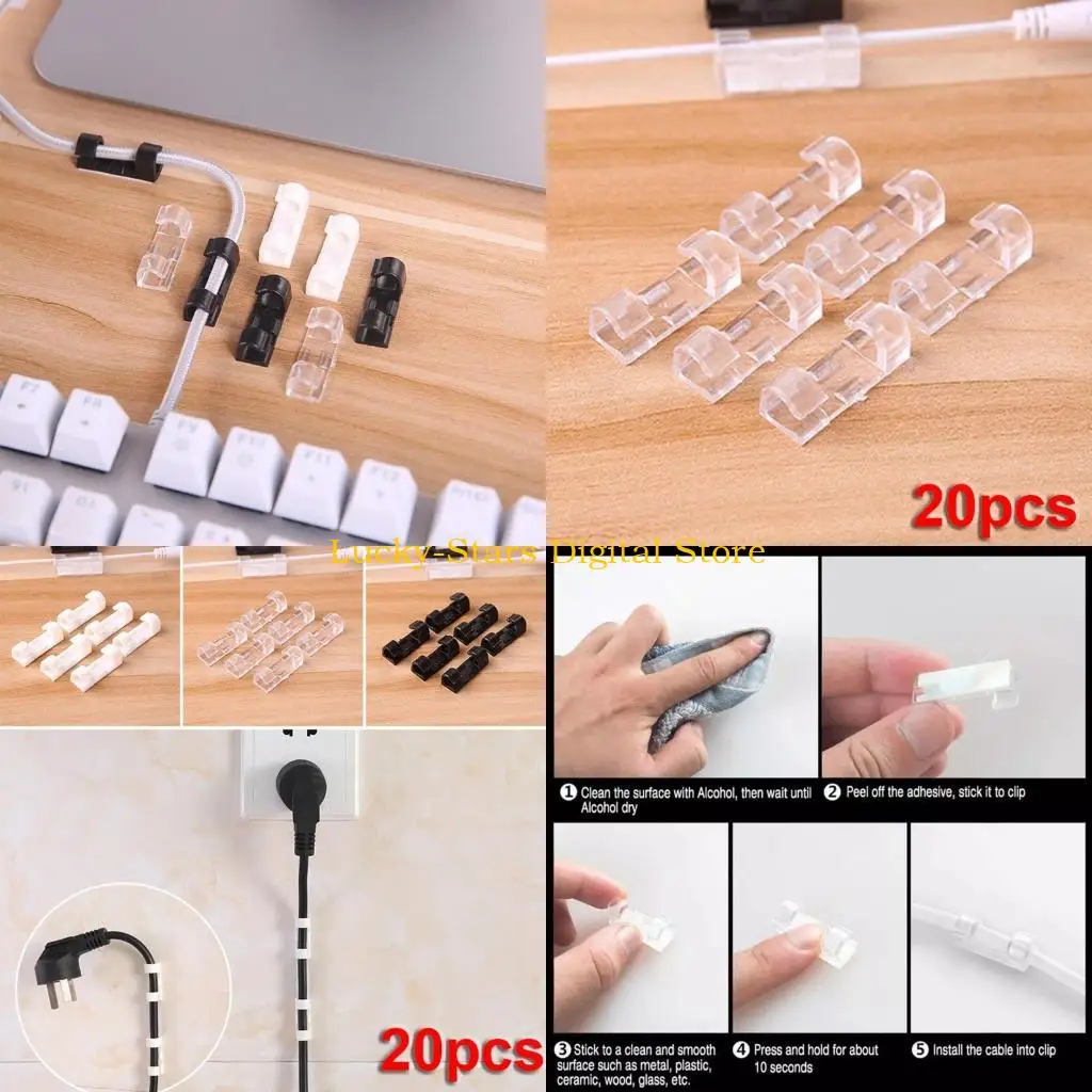 T3EE 20pcs Charging Cord Adhesive Earphone Wire Cable Holder
