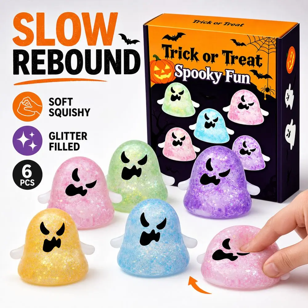 Gifts Slow Rebound Ghost Toys Glitter Ghost Shape Halloween Toys Multicolor Ghost Stress Toys Party Favors