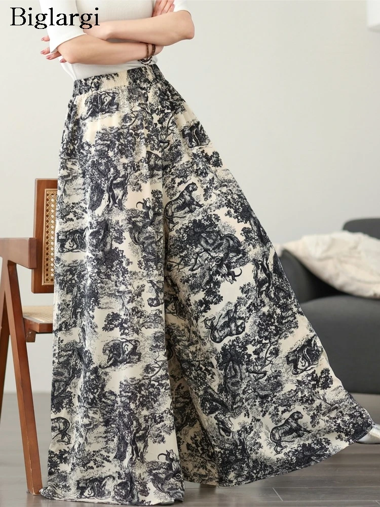 

Oversized Spring Summer Pants Women Floral Graffiti Print Fashion Wide Leg Ladies Trousers Casual Loose High Waist Woman Pants