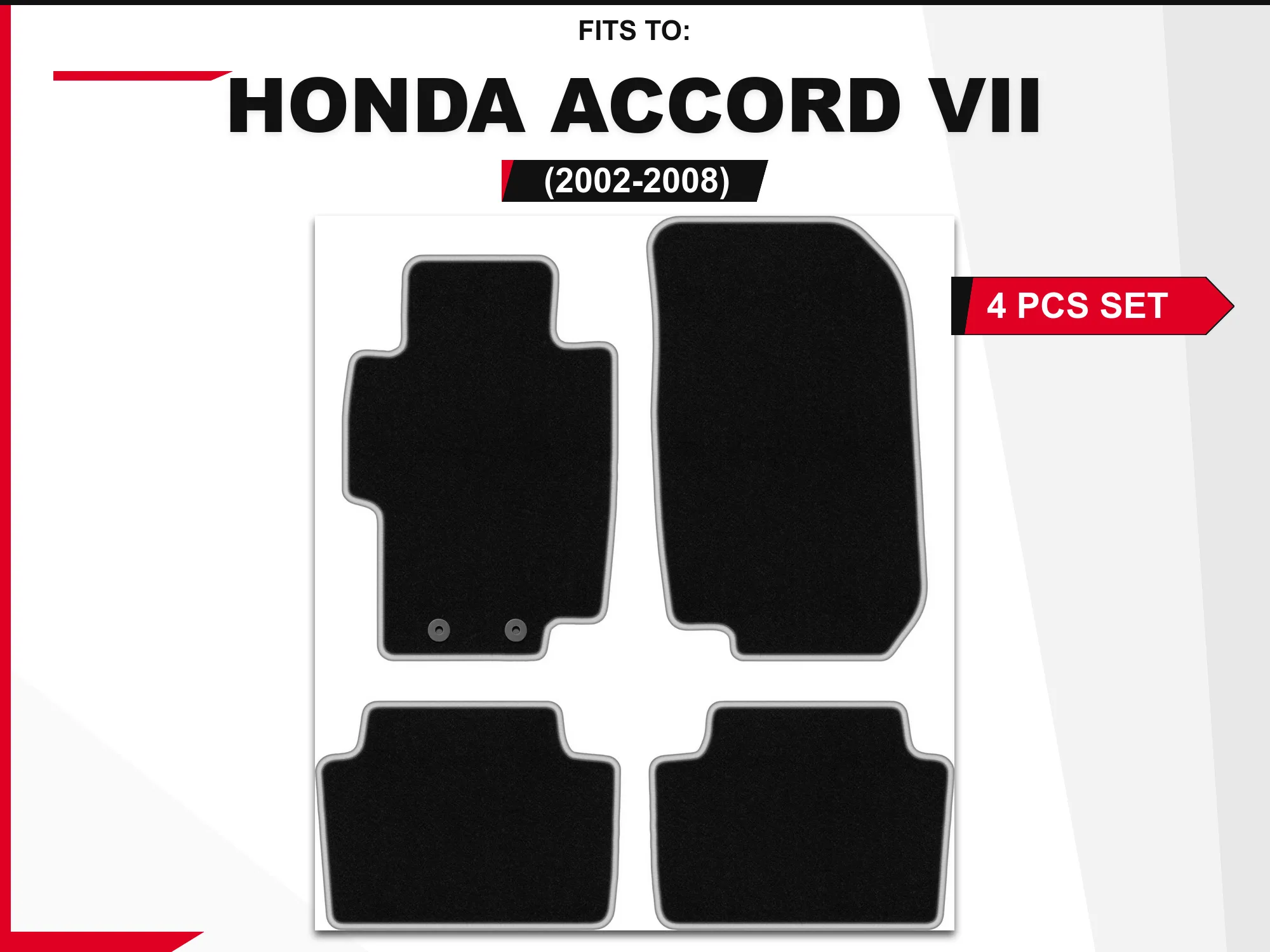 Velourstapijten voor: Honda Accord VII 2002-2008 zwart en zilverkleurige auto bijpassende automattenset bijpassende autovloerbedekkingset