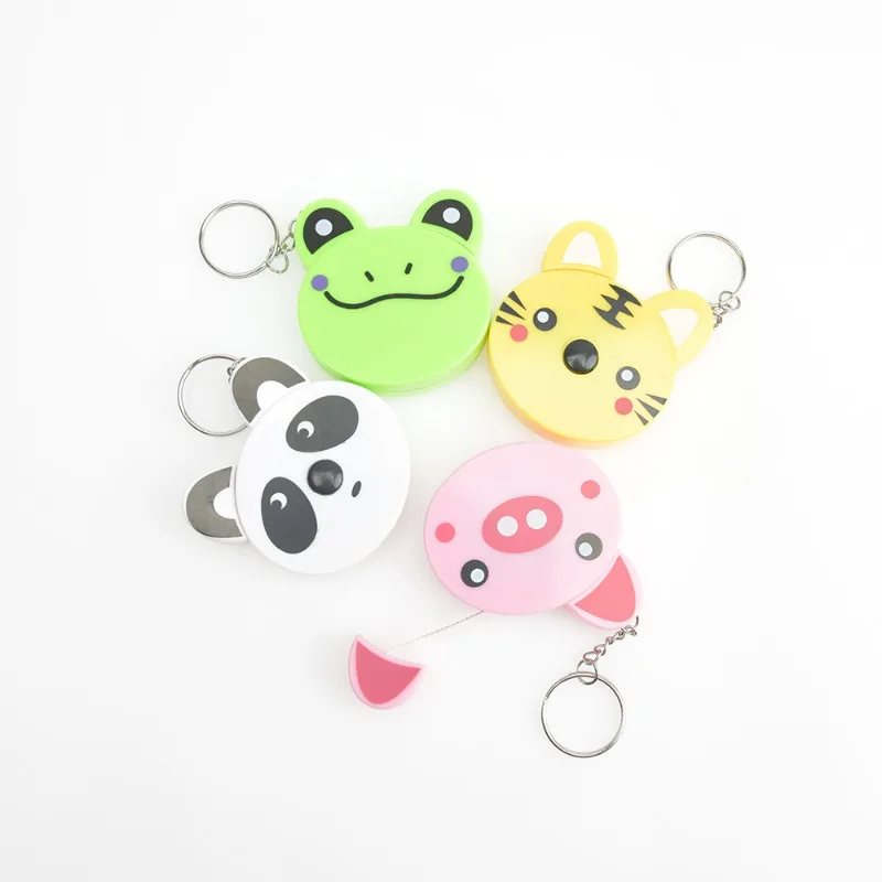 Mini fita métrica retrátil portátil dos desenhos animados, forma animal bonito, chaveiro, automático, 1pc